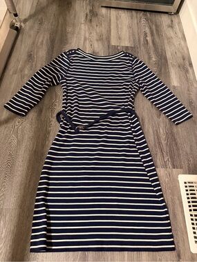 Ralph Lauren Navy and White Striped Belted Knit Dress